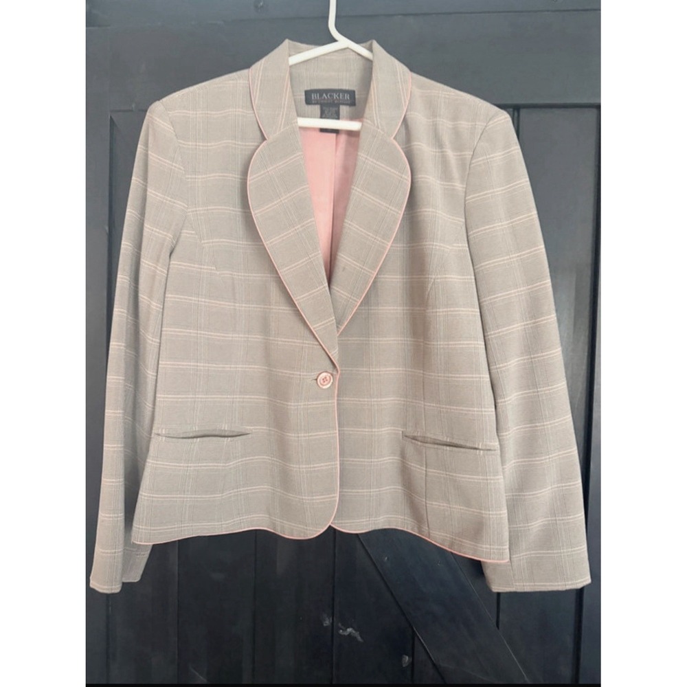 Blacker by Stanley Blacker Women's Plaid Lined Suit Jacket Beige/Pink 16 6386216